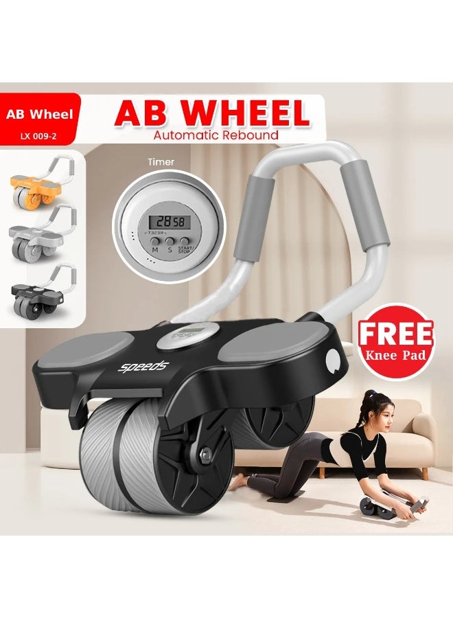 AB Roller Wheel With Automatic Rebound, Double Wheel Design, Elbow Support, Knee Pad & Timer, Black - Image 3